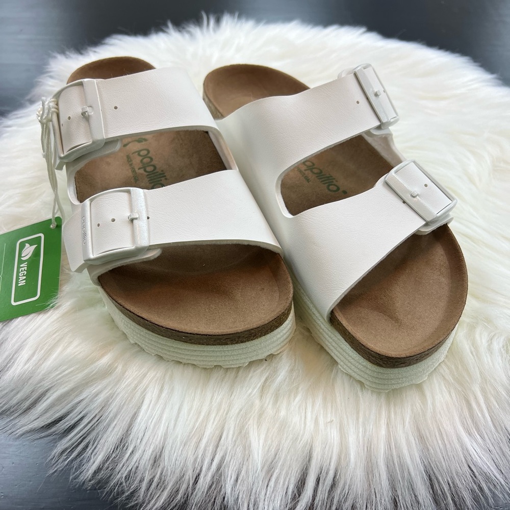 Birkenstock White Two-Strap Platform Sandals